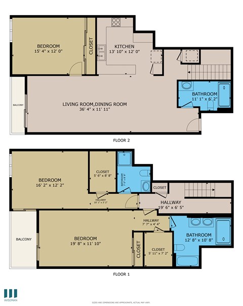 Floor plan for 3 beds, 3 baths, 1728 sqft